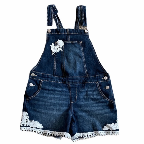 Jordache Lace Embroidered Denim Short Overalls - Picture 1 of 10